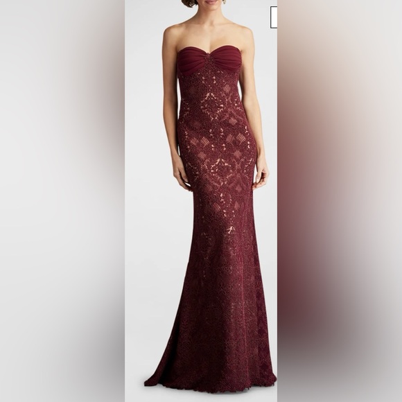 Tadashi Shoji Strapless Lace A-Line Gown $558 NWT